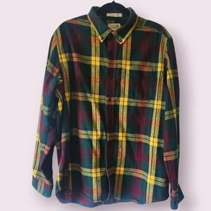 LL Bean Traditional Fit Men's L Yellow/Red/Green Flannel L/S Shirt | EUC